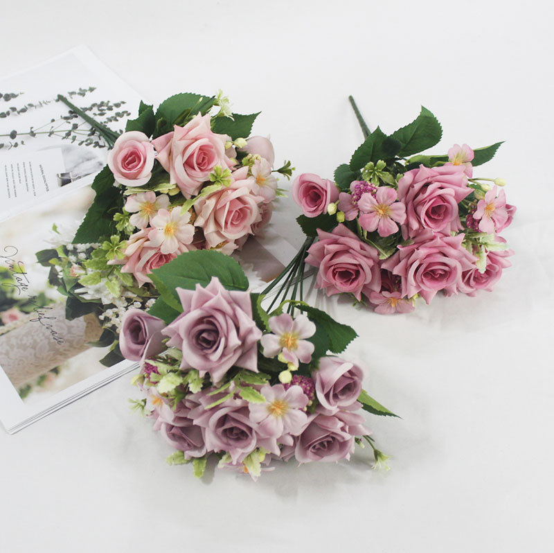 7叉玫瑰配花把束角玫田园家居软装饰假花仿真花商场造景布置绢花详情1