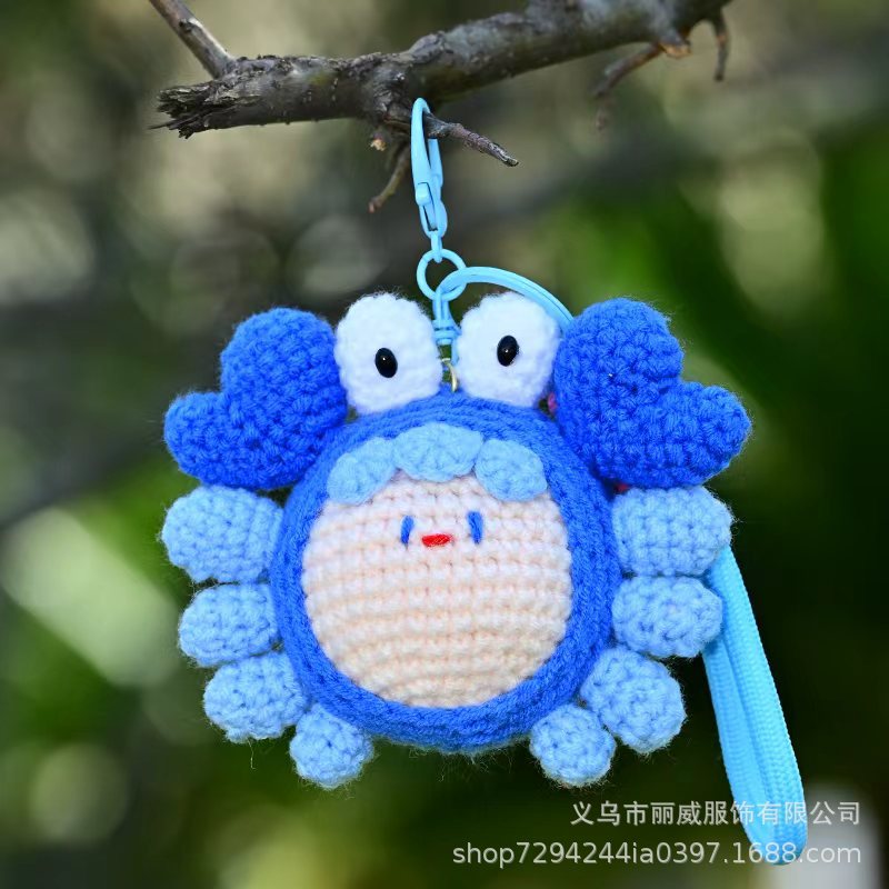 钩织螃蟹团子挂件毛线针织钥匙扣挂饰编织卡通玩偶包包挂玩偶批发详情4
