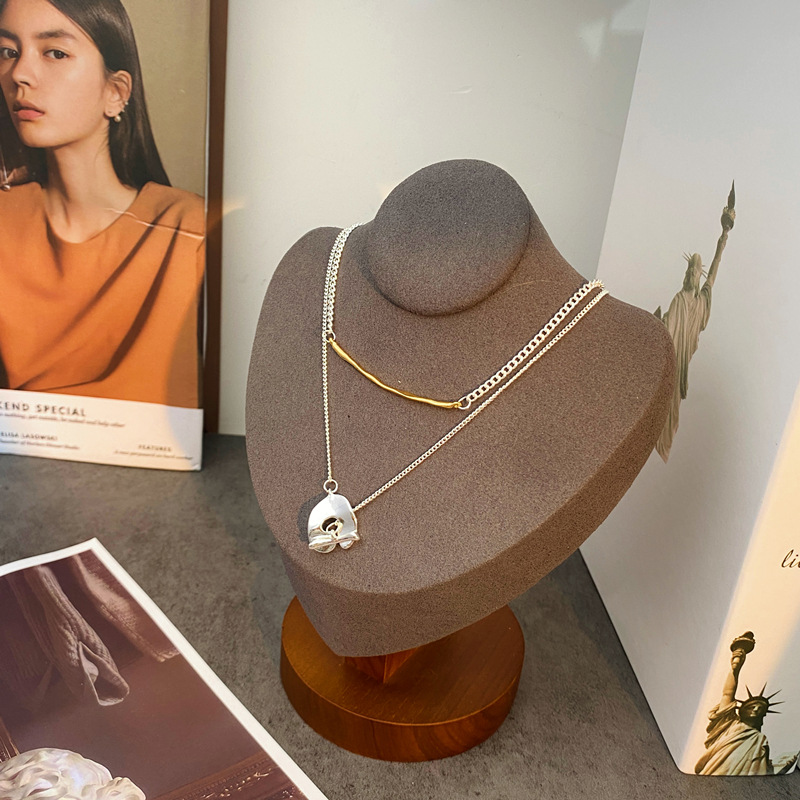 日系小众设计松本惠奈联名款金银拼色OT扣项链双层两用毛衣链女详情2