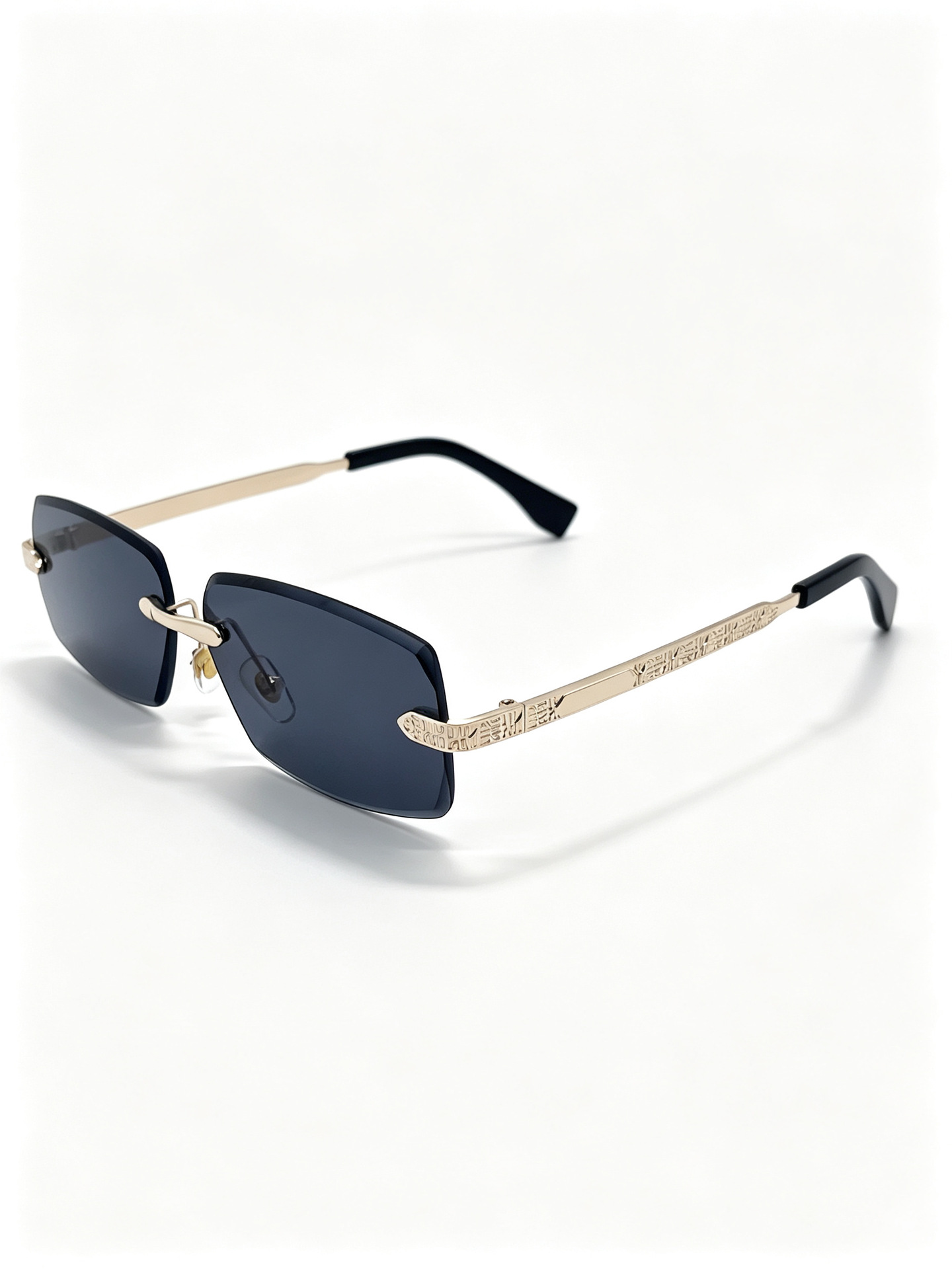 New frameless trimmed sunglasses with metal engraved temple, high-definition gradient UV protection, suitable for both men and women pic 4