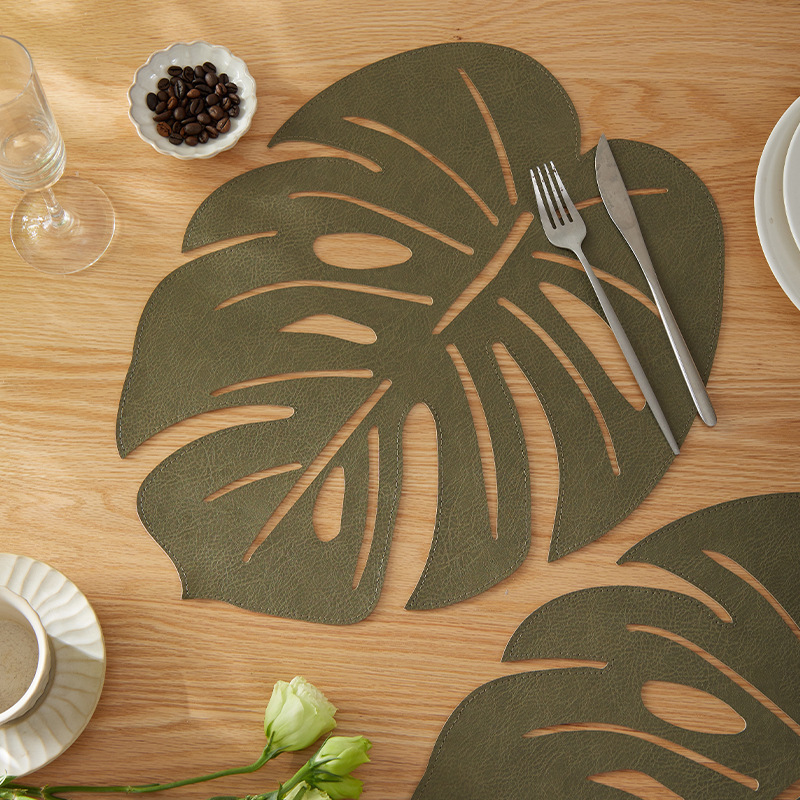 亚马逊热销款仿真龟背叶餐垫树叶家居装饰镂空隔热垫双面颜色桌垫详情11