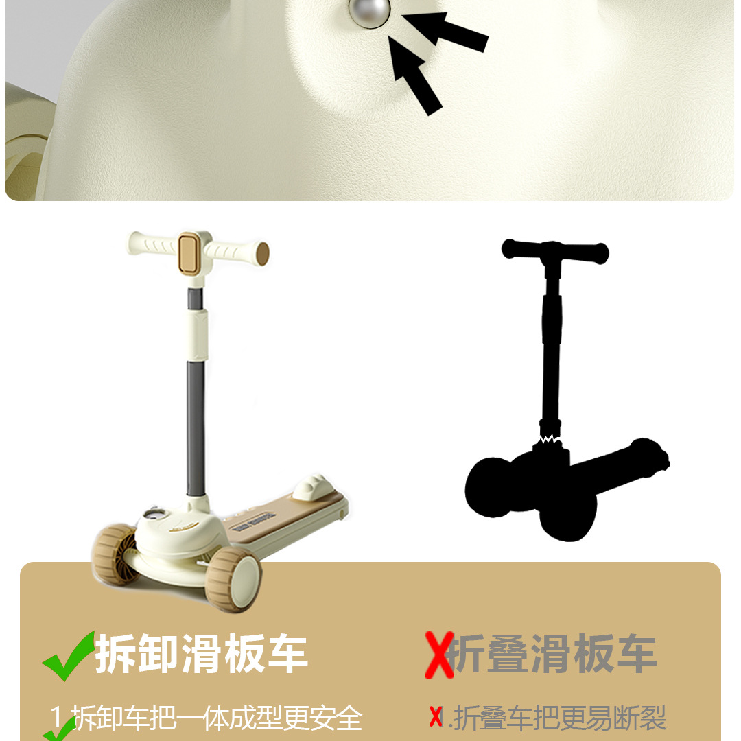 儿童滑板车三合一快拆可坐人滑轮车脚蹬闪光三轮车溜溜车滑步车详情23