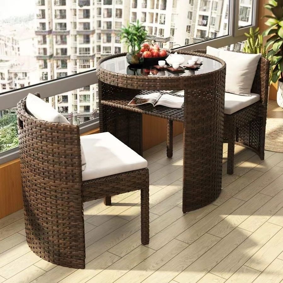 The balcony tea table and chair set can store small-sized household tables and chairs, outdoor rattan chairs, three-piece sets, and leisure coffee tables and chairs pic 1