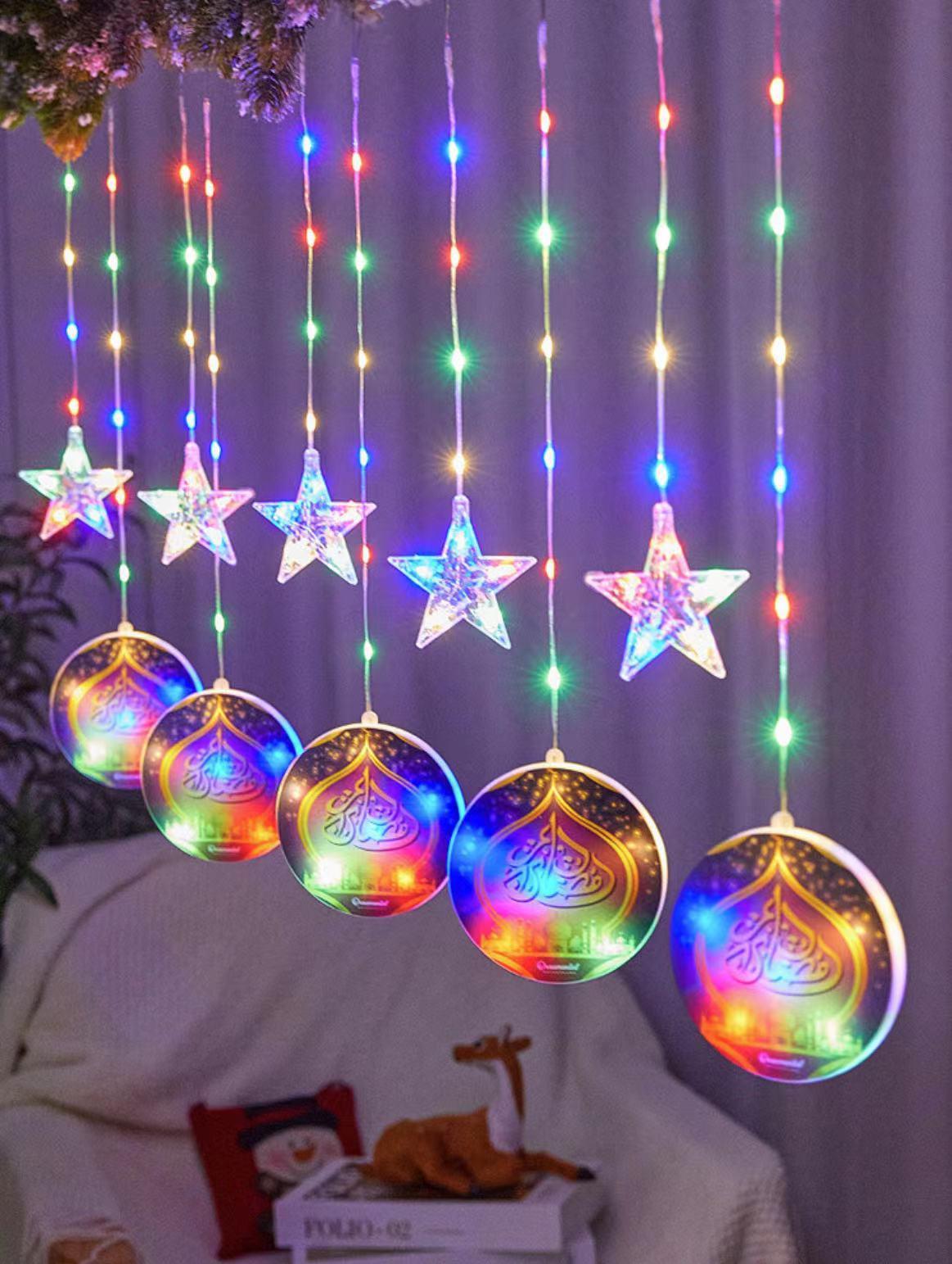 Cross-border foreign trade LED painted leather line star and moon curtain light interior decoration 10 hanging moon five-pointed star castle color pic 7