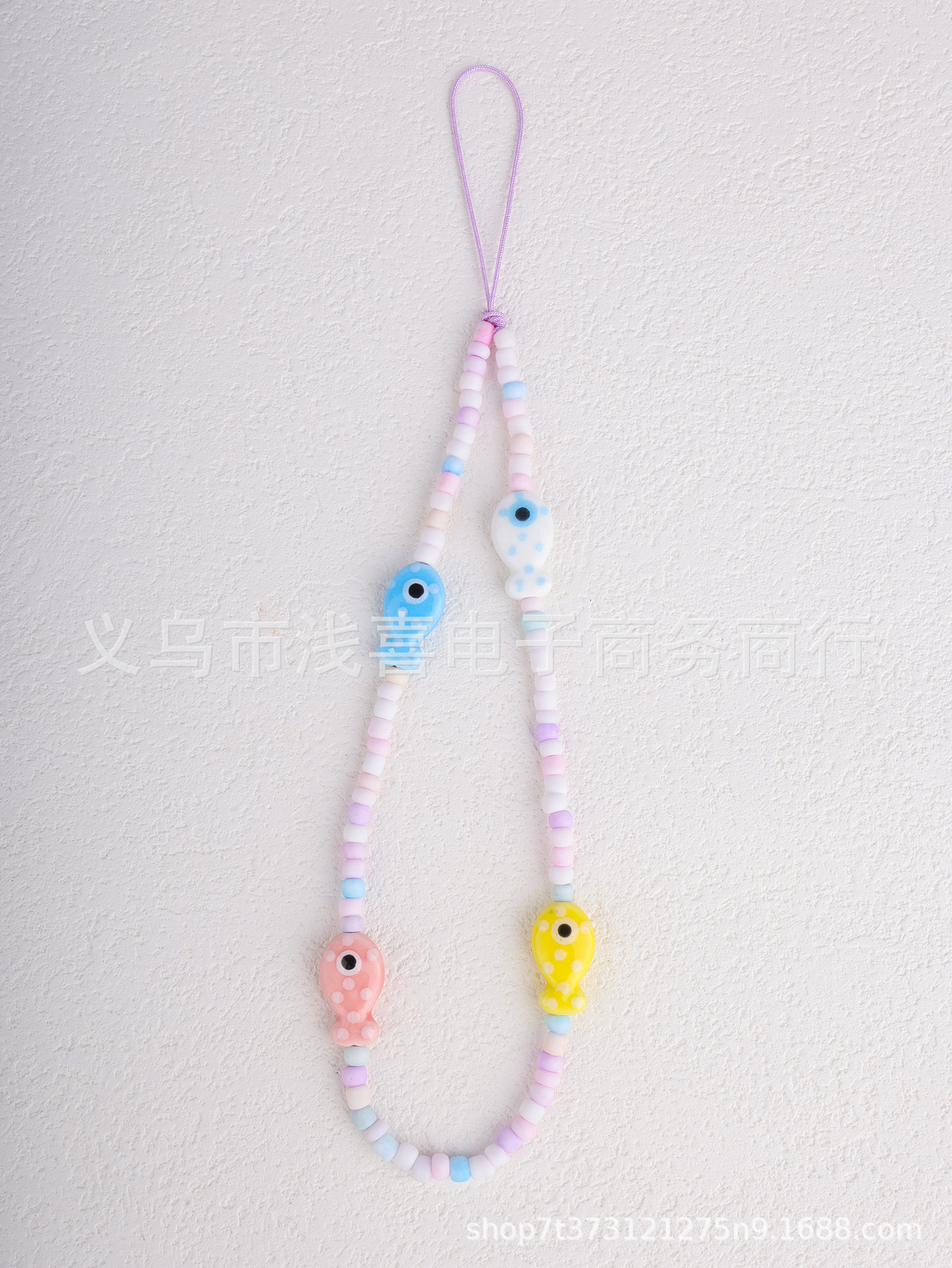 New Chinese-style ceramic rice bead cartoon character mobile phone chain, colorful cat paw little fish hand-woven pendant pic 5