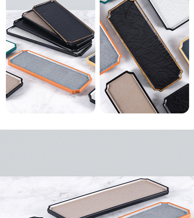 Melamine long strip plates, plastic rectangular plates, hot pot dish plates, barbecue plates, Japanese sushi plates, pastry plating, commercial pic 10