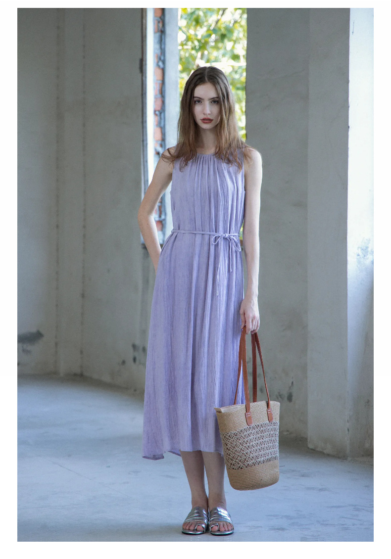 玖沐2025夏季新款亚麻无袖连衣裙女通勤宽松法式极简真口袋女装详情8