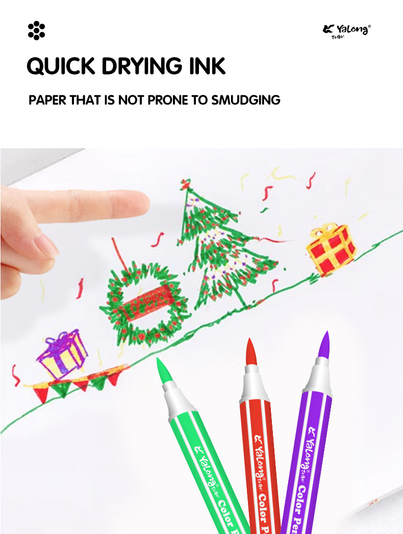 Yalong Cross-border Watercolor Pen 12/18/24/36 Color Soft Brush Tip Hexagonal Rod School Painting Art Set pic 6