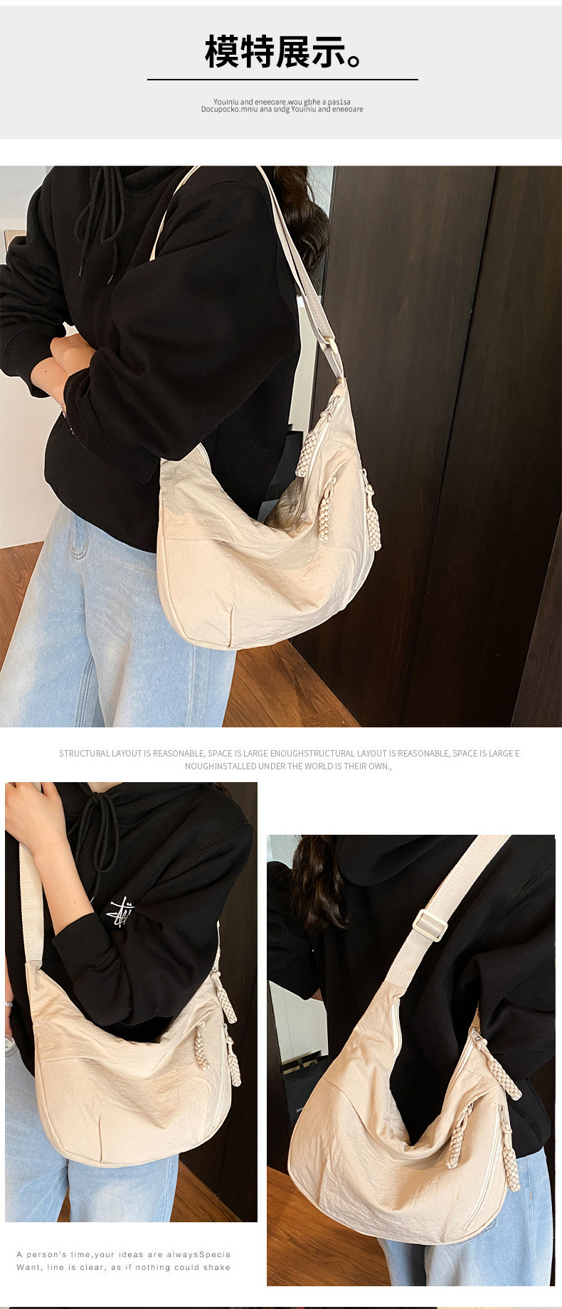 Japanese minimalist large-capacity crossbody bag for girls, 2024 new style student small crossbody bag, single-shoulder fabric bag, versatile dumpling bag for girls pic 25