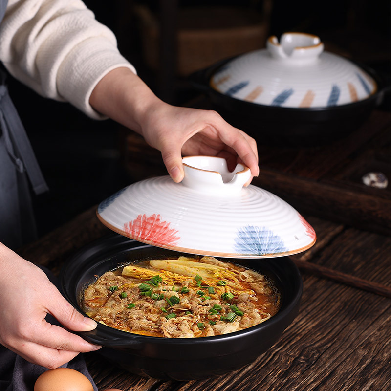 Ceramic hotel and restaurant gas stove special fish head pot clay pot commercial small flat bottom high-temperature resistant 煲仔饭 shallow pot pic 16
