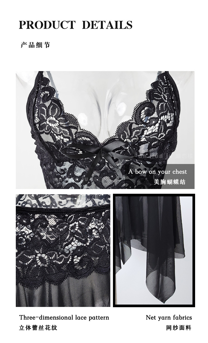 Cross-border underwear, mesh see-through irregular pajamas, lace cutout halter nightgowns, home wear 309, sexy pic 9