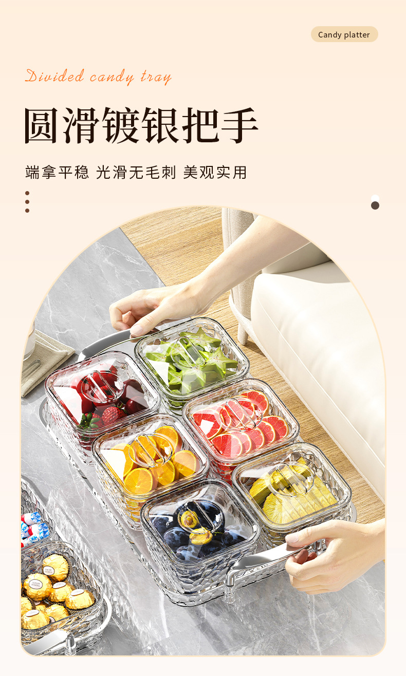 透明三层带盖糖果盒新年客厅干果水果盘花生坚果分类多层糖果盘详情12