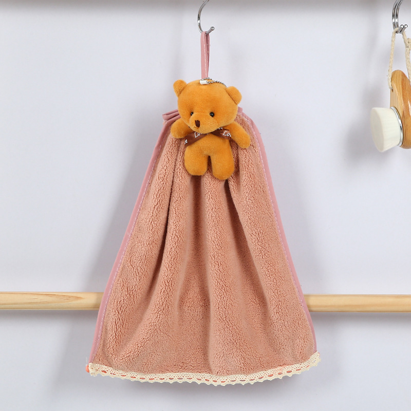 【 Chi Jia 】 Coral fleece bear head hanging towels, hand towels, kitchen and bathroom hand towels, and cleaning cloths are available for wholesale pic 9