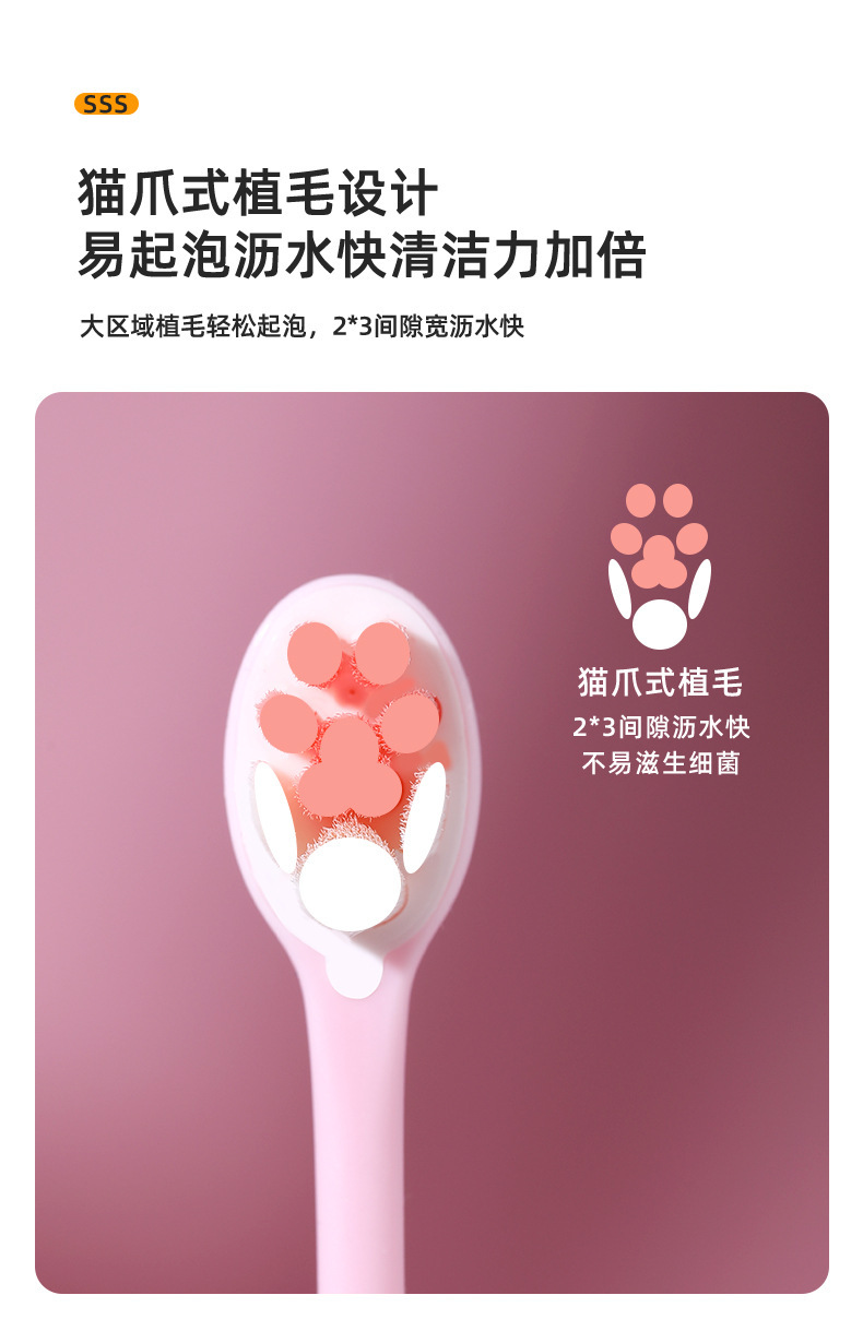猫爪云柔万毛牙刷三支成人家用情侣卡通学生超细软毛牙刷厂家批发详情5