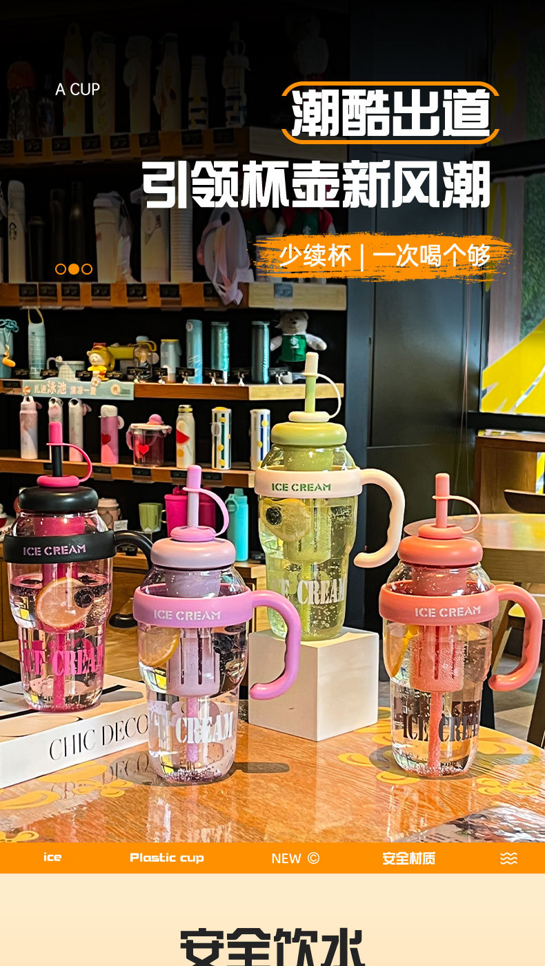 夏季巨无霸水杯大容量冰霸杯高颜值奶茶杯带吸管茶漏杯大容量水壶详情2