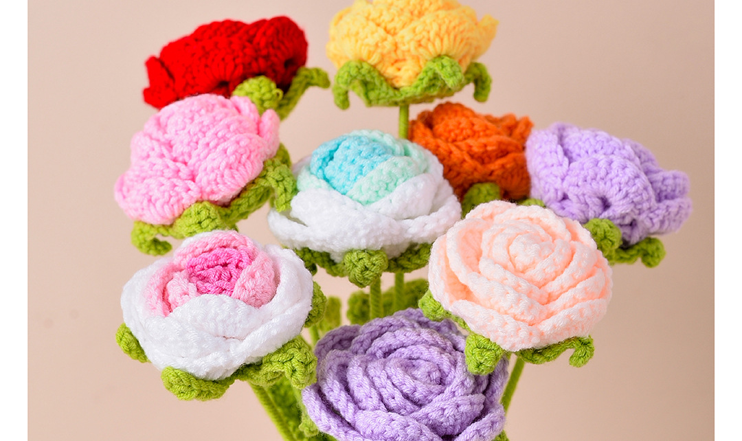 成品手工编织玫瑰花仿真花编织花手工花diy毛线编织自制钩针花束详情2