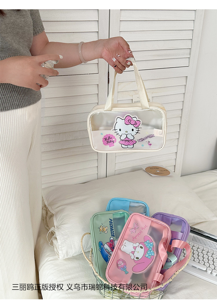 Sanrio officially authorized semi-transparent makeup bag, cute Kuromi makeup bag, portable hand-held small bag wholesale pic 6