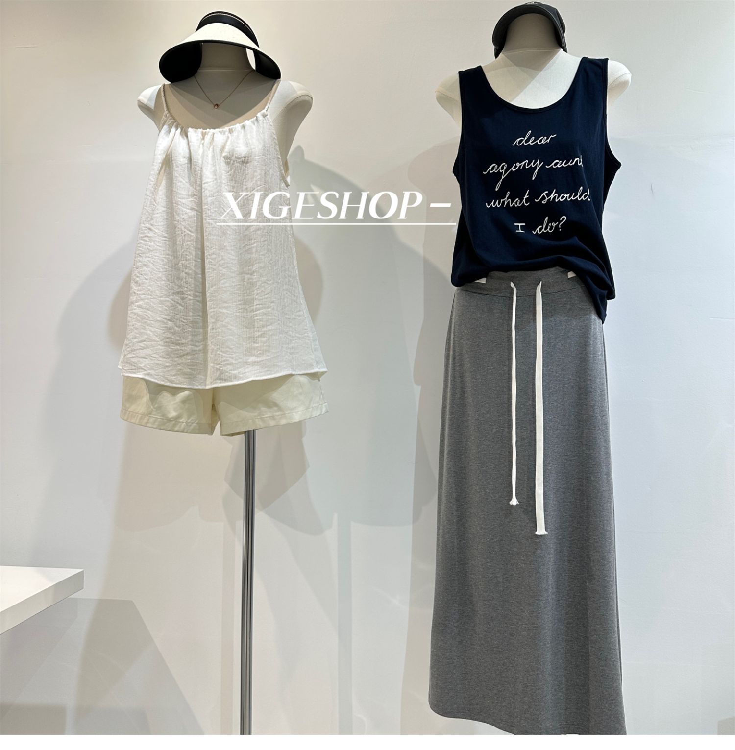 The contrasting color waist drawstring skirt is A high-waisted, slimming dress with a split mid-length, casual and versatile A-line skirt for women in summer pic 23