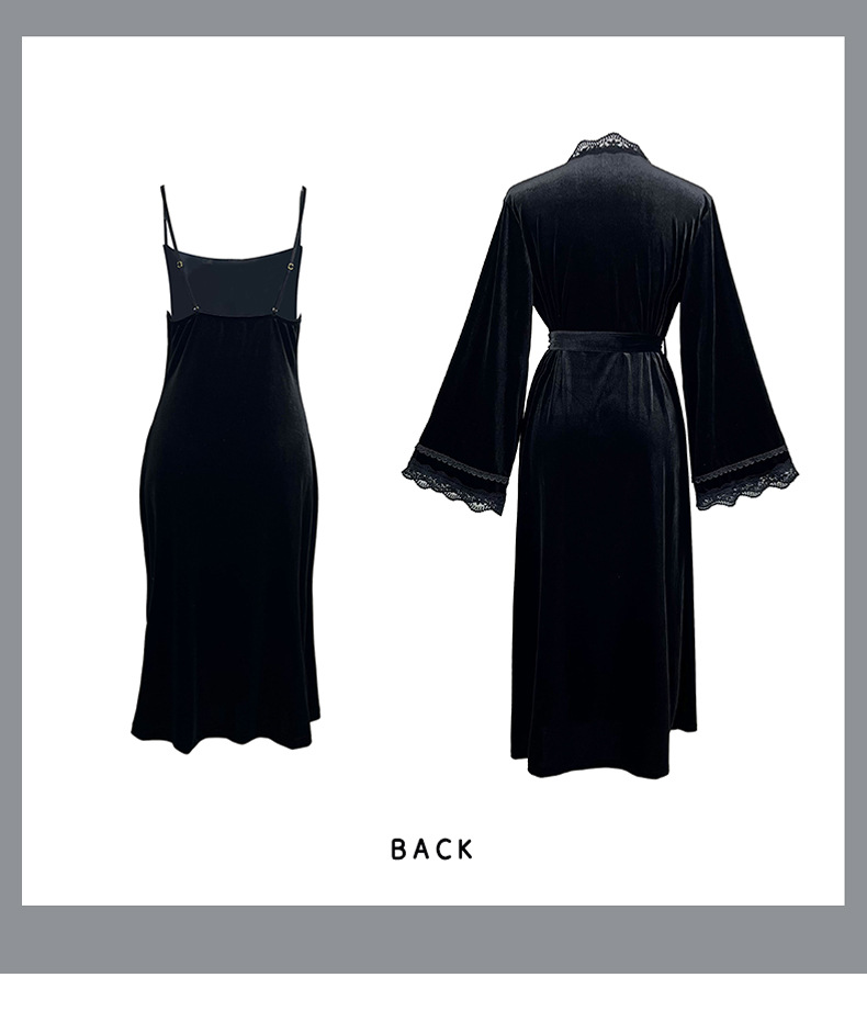 Feiyun European and American style sexy slit pure backless velvet sweet nightgown Simple outer robe Home set 651 pic 9