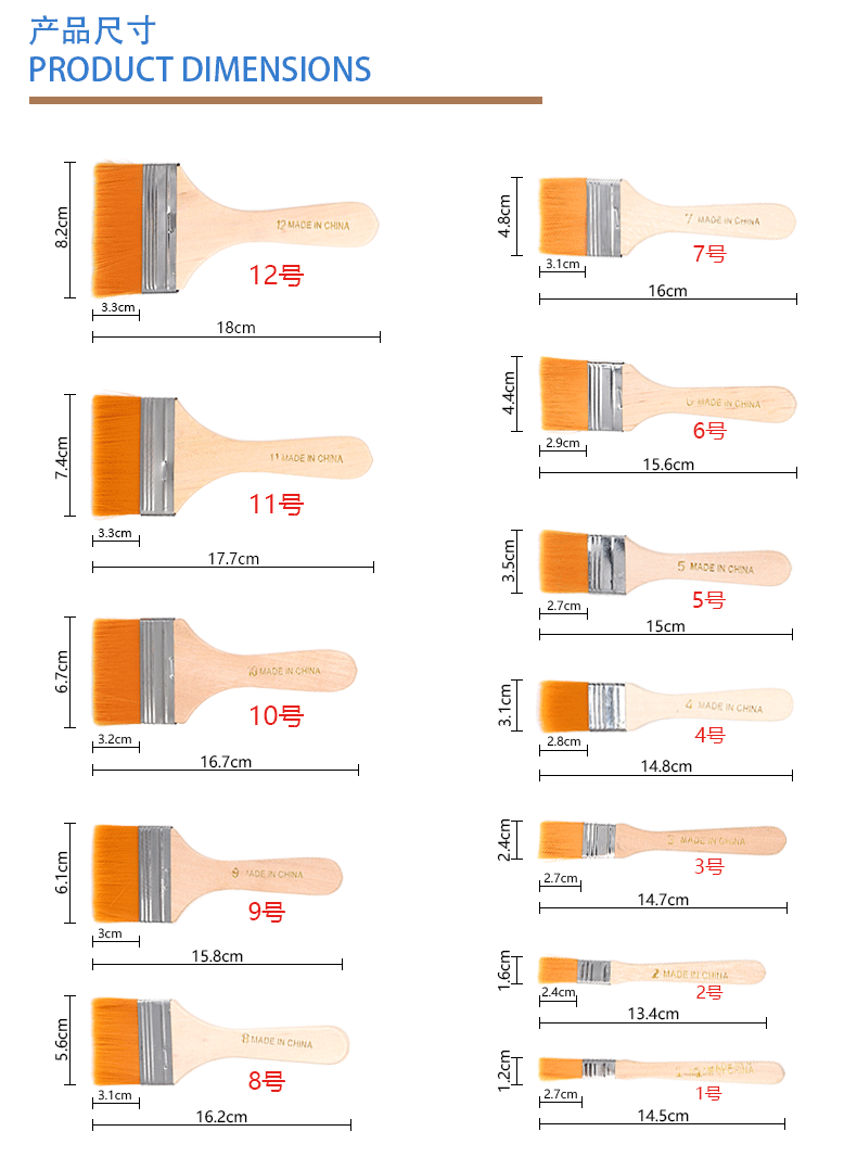 Boyi Xuan Yellow wool solid Wood 1-12 long-handled background texture painting paint brush tool Nylon oil painting board brush pic 3