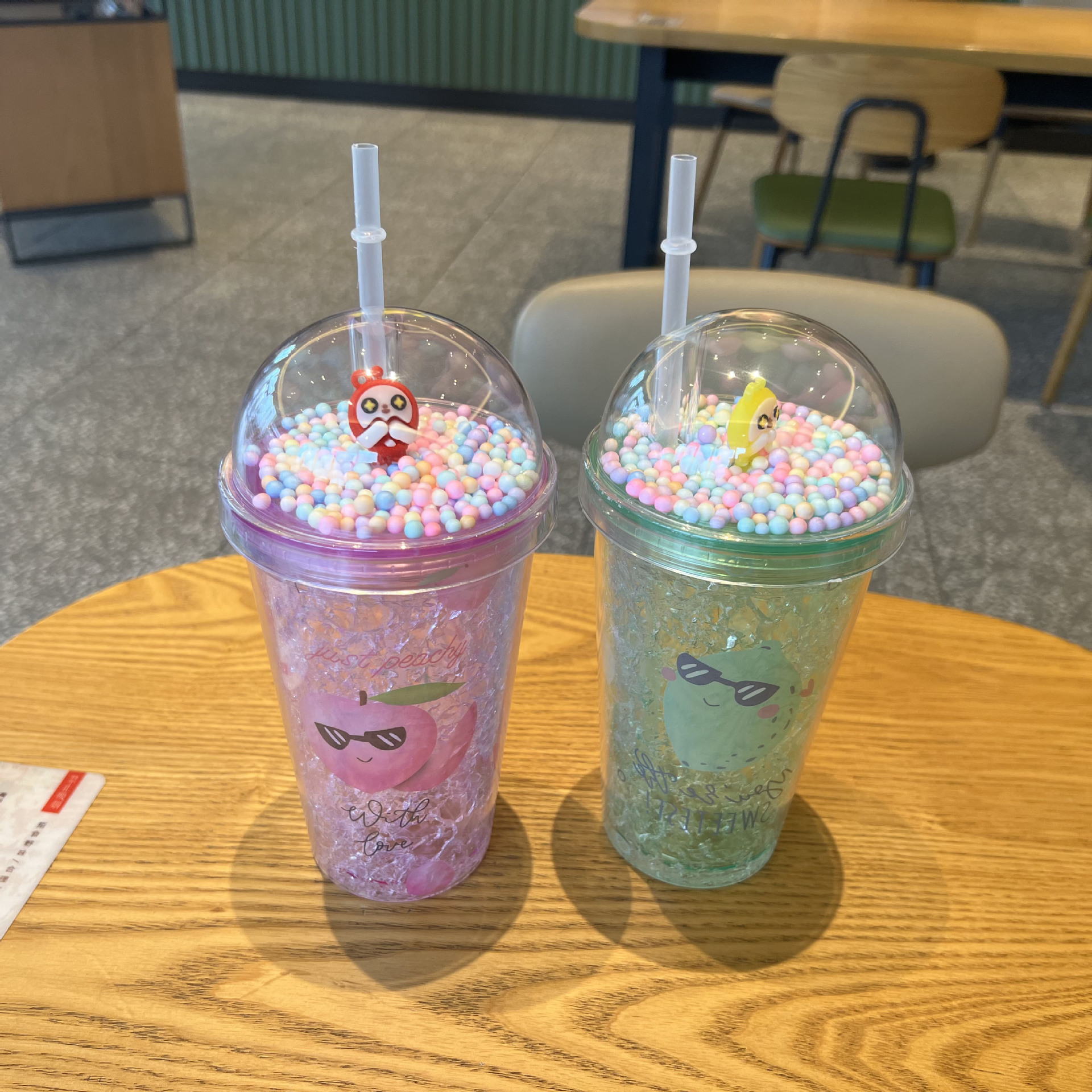 跨境新款水果塑料水杯批发双层卡通塑料吸管杯夏日碎冰杯微景观杯详情9