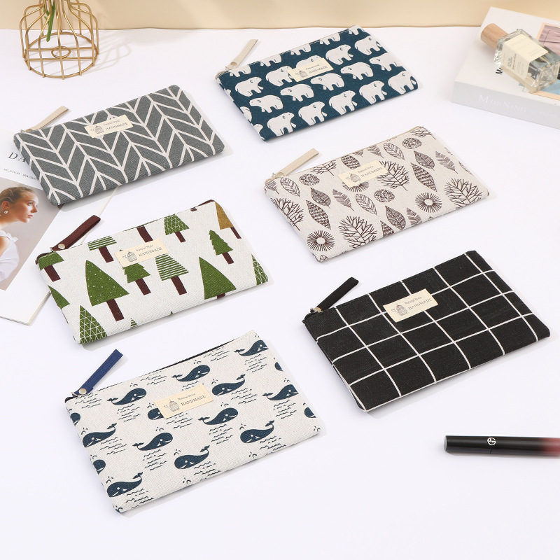 跨境现货布艺化妆包拉链袋多功能便携式收纳手拿洗漱包学生笔袋详情13