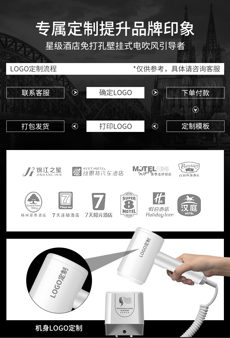 酒店吹风机壁挂式宾馆浴室卫生间民宿挂壁墙家用吹风筒免打孔跨境详情16