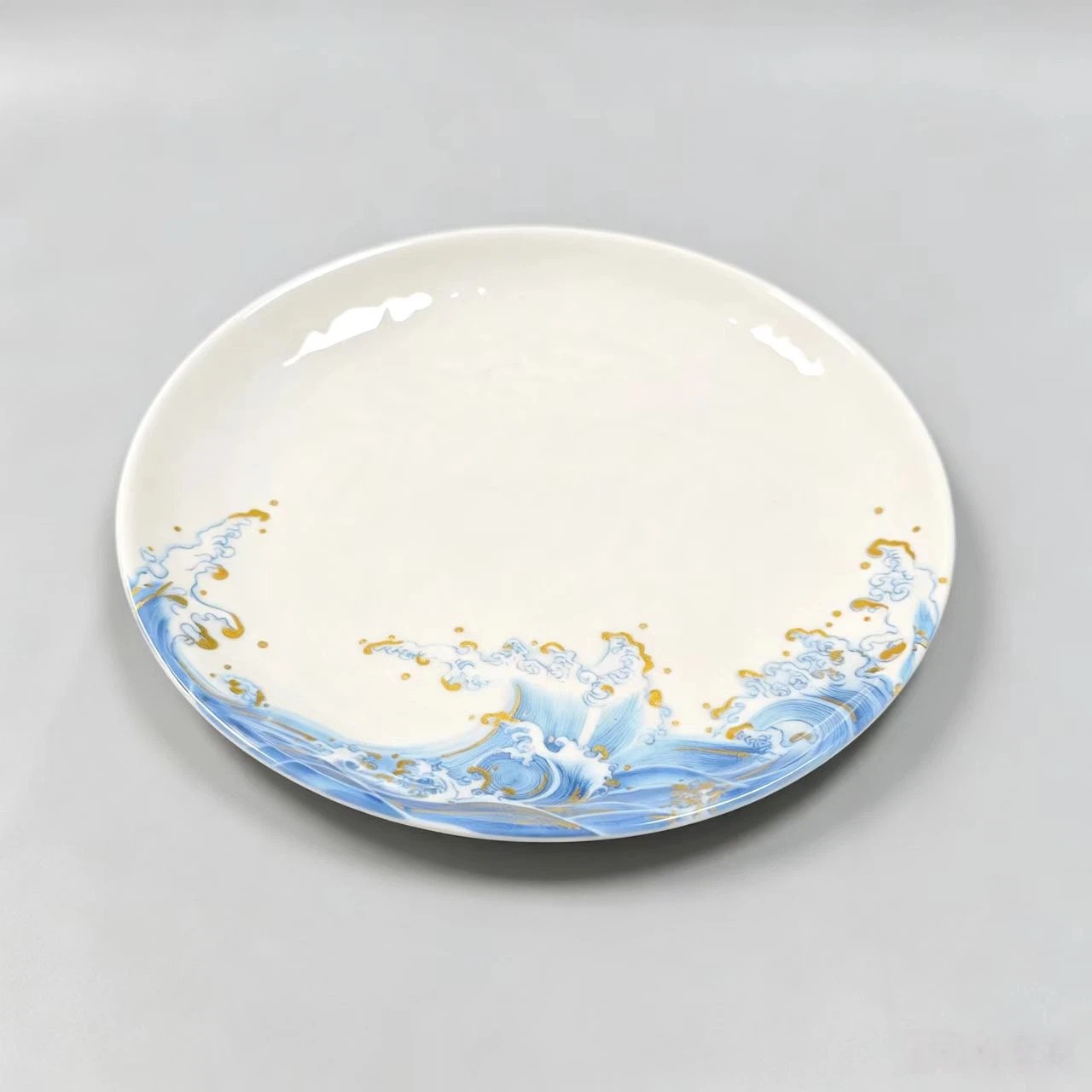 Customized processing of golden wave printed melamine imitation porcelain round fast food plates, vegetable plates, fruit plates, and durable plastic bowls pic 4