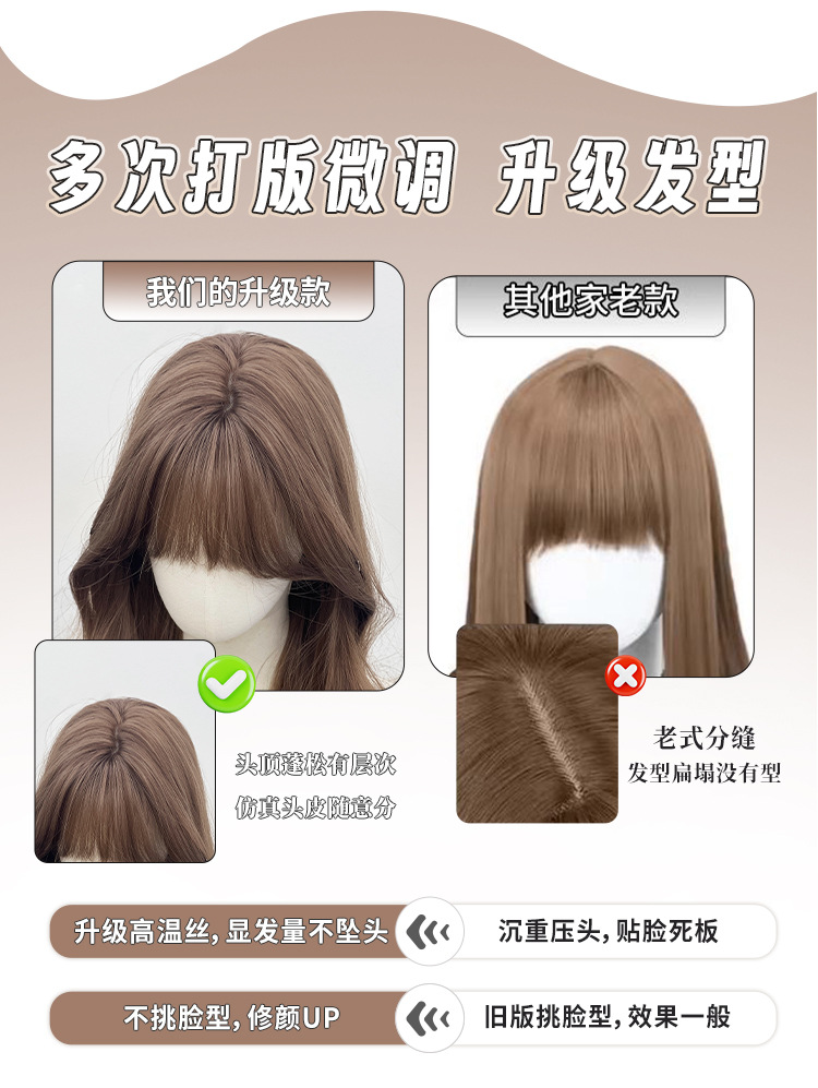 吉友贸易行假发韩系大美女蜜茶棕长卷发日常时尚氛围感全头套批发详情8