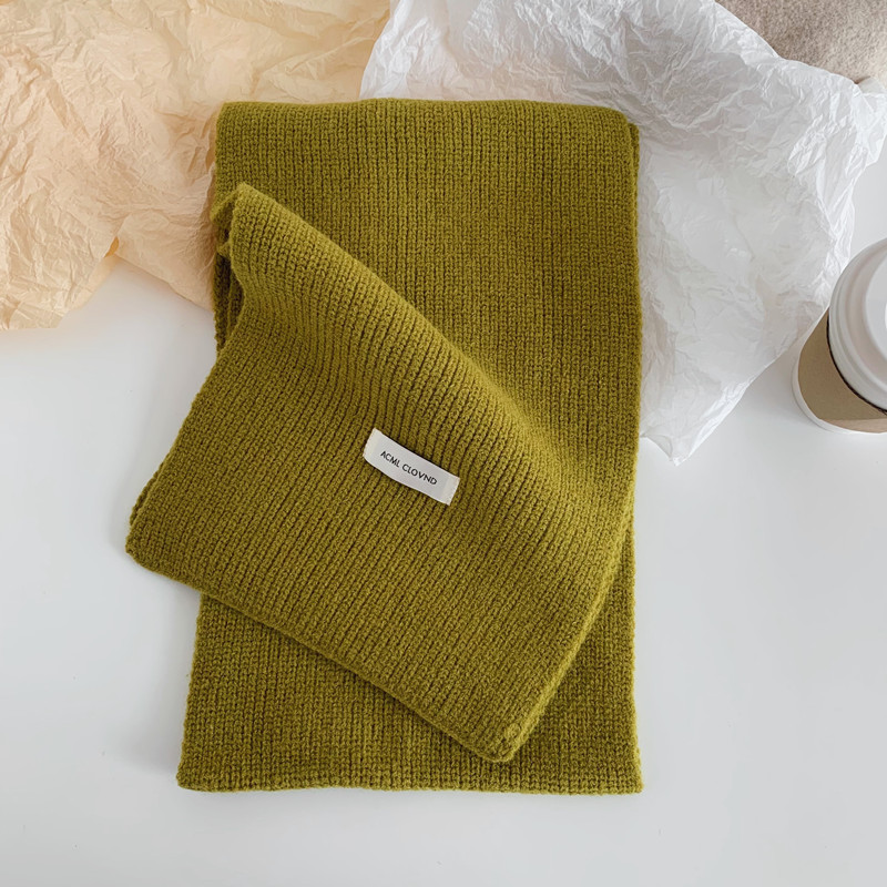 Korean-style solid-color knitted Japanese-style scarf for women in autumn and winter, ins, high-end and versatile, warm and thick woolen scarf, trendy pic 14