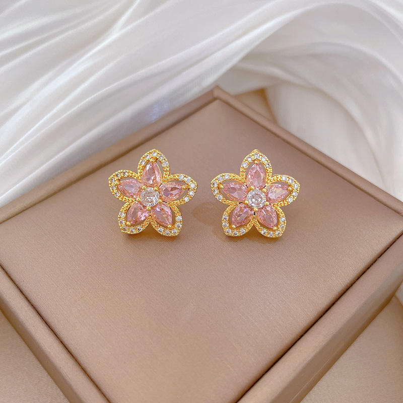 【钛钢】粉色五瓣花满钻轻奢气质华丽满钻项链女百搭锁骨链钛钢详情17