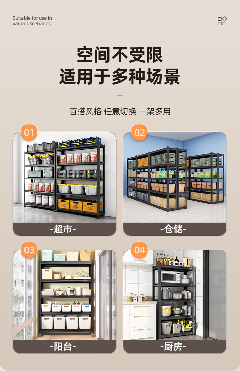 货架批发多层置物架落地收纳架钢制阳台仓库杂物储物超市快递跨境详情7