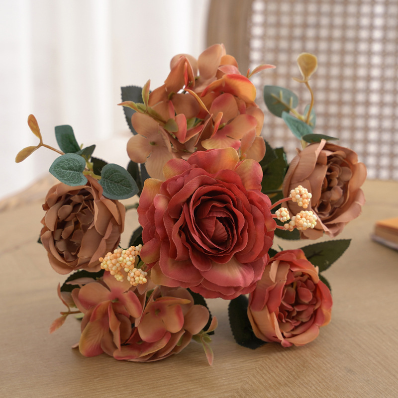 6叉芙蓉玫仿真花假花创意花束自然风装饰餐桌茶几花艺摆设详情9
