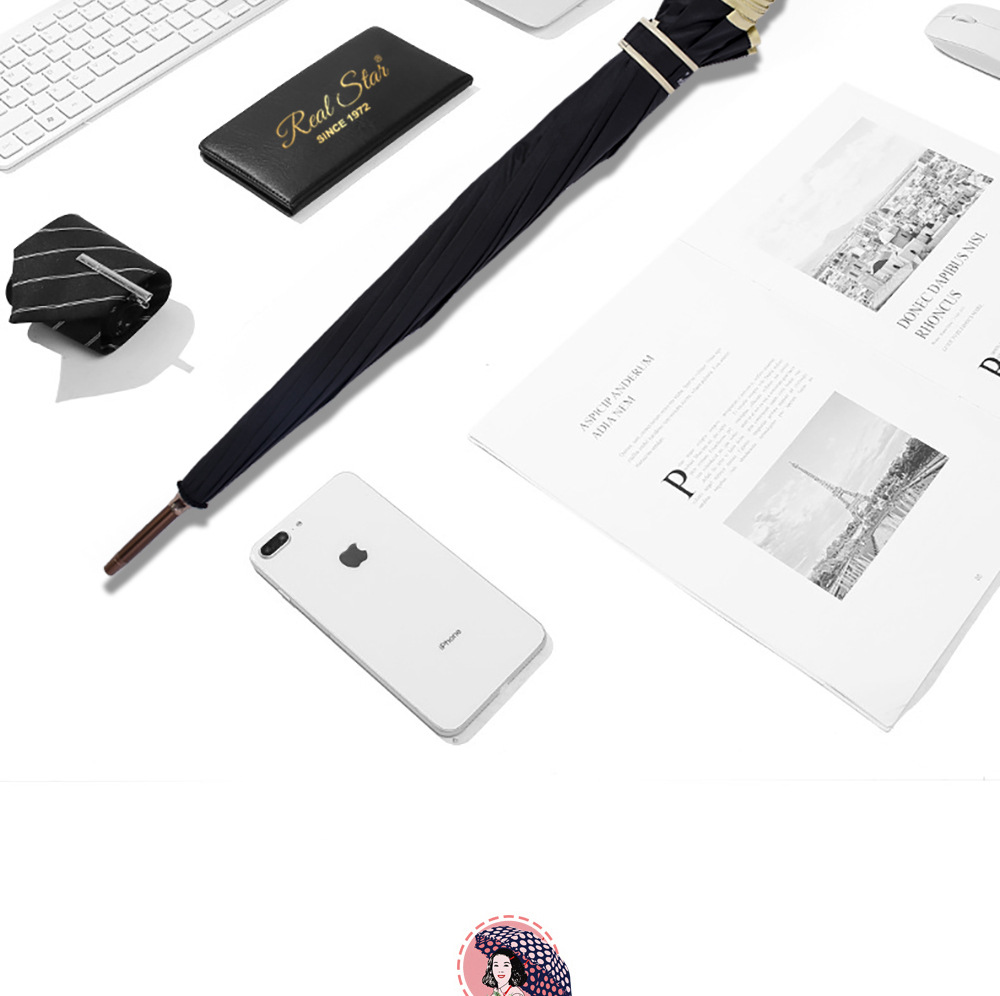 星宝商务长柄伞25寸大伞面12骨抗风25寸12骨素色雨伞可印logo详情2