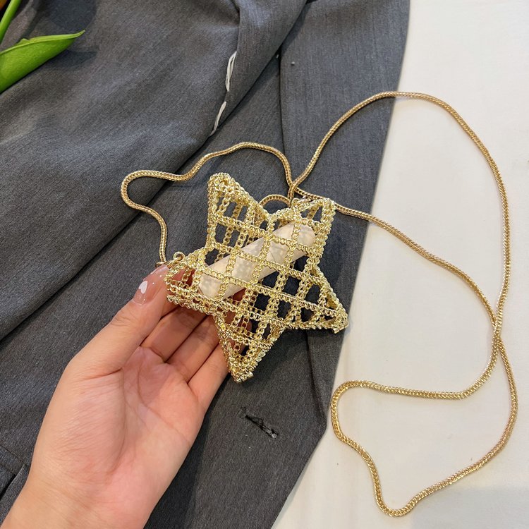 跨境2024夏新款小香风镂空金属星星包晚宴包单肩斜挎气质链条女包详情160