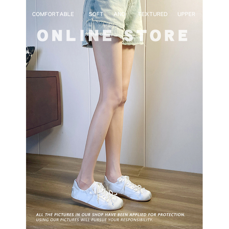 2025秋季新款~芭蕾风甜妹圆头缎面运动板鞋蝴蝶结休闲德训鞋详情6