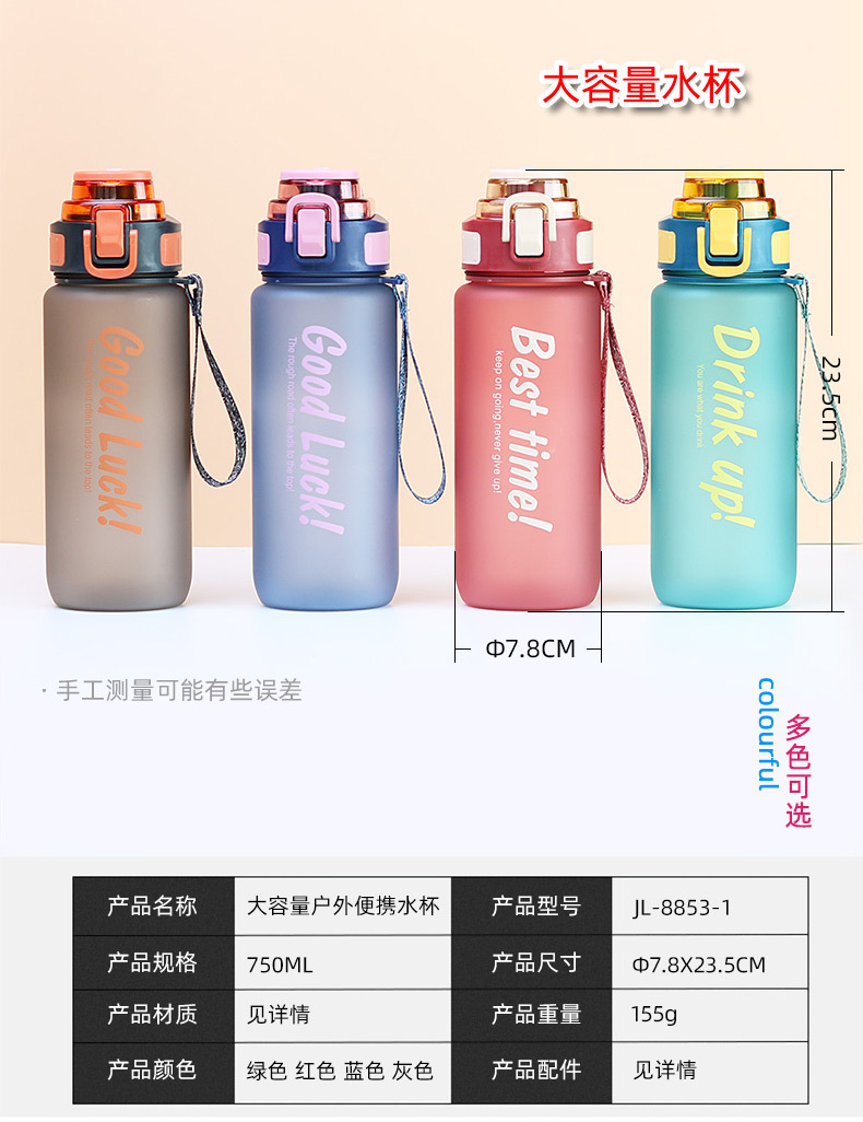 工厂定制跨境塑料水杯高颜值便携水瓶户外运动大容量水杯耐摔防漏详情12