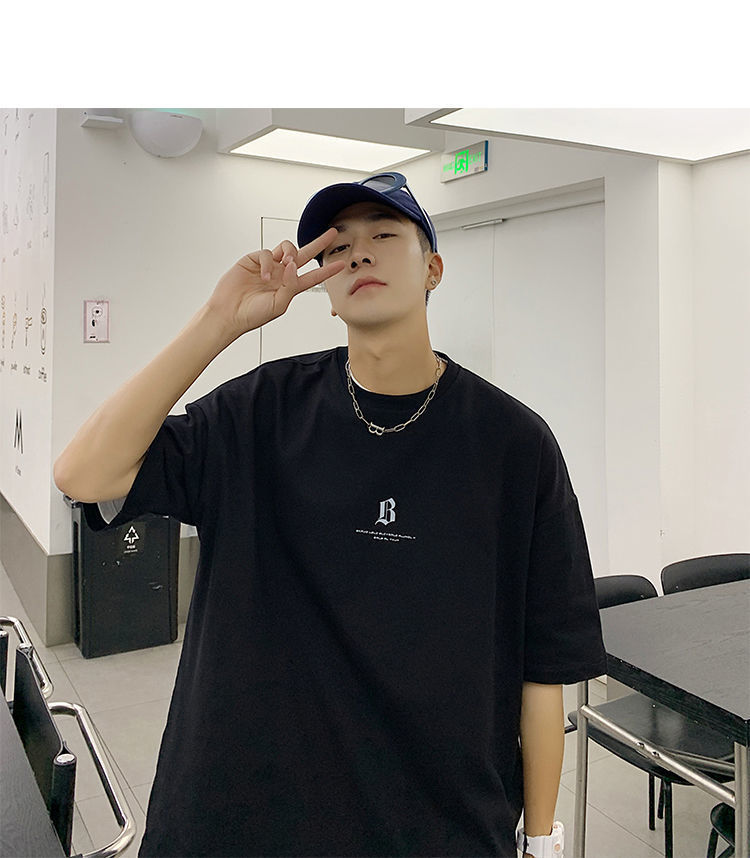 国潮T恤ins港风潮流夏季短袖T恤男潮牌宽松男士小众体恤百搭时尚详情16