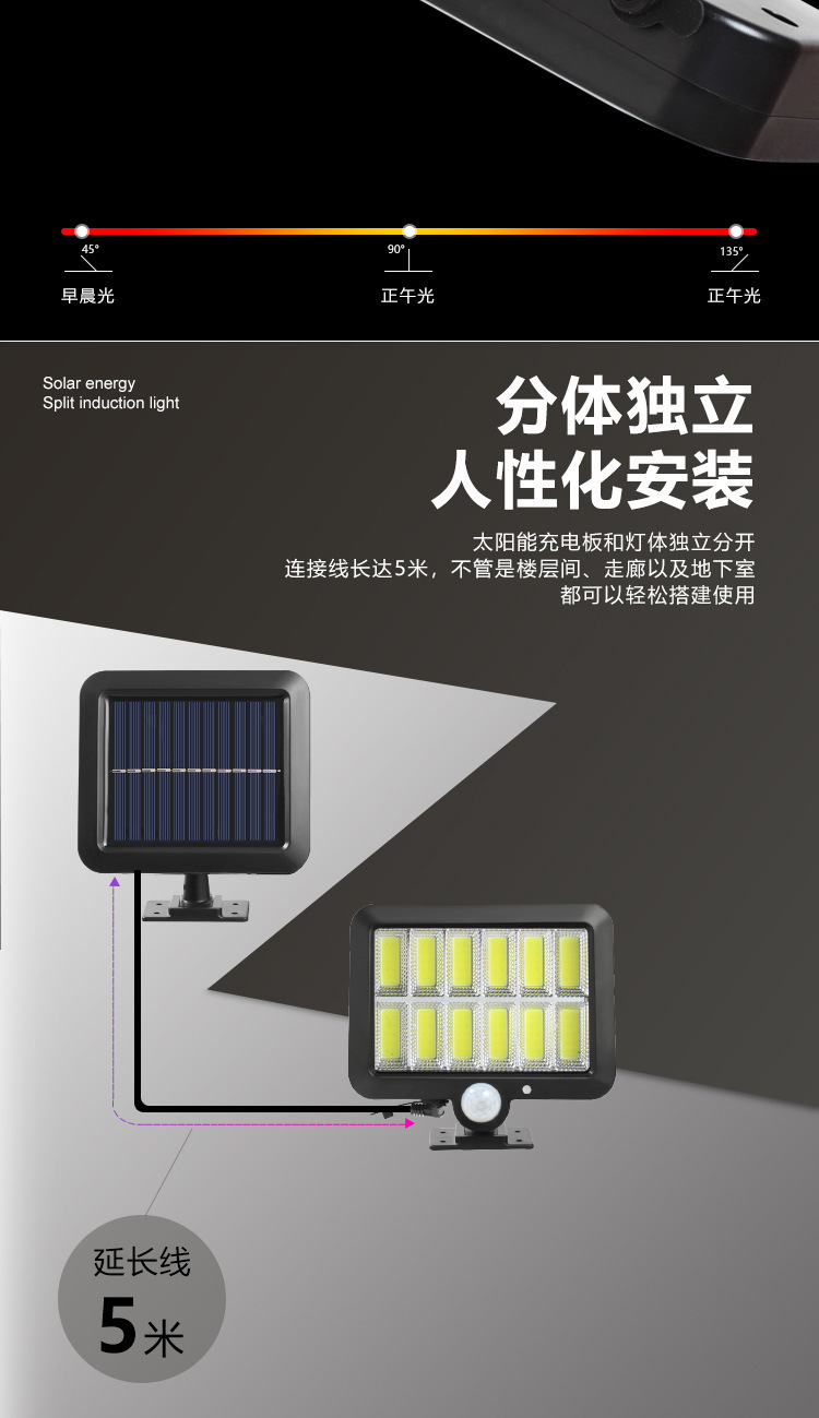 Cross-border new solar sensor light, outdoor waterproof garden light, split lighting, wall lamp, solar floodlight pic 7