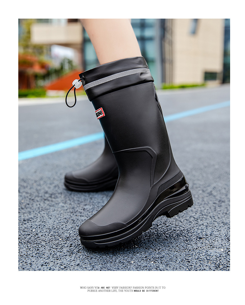 水鞋女高筒韩国雨靴纯色百搭外穿厚底防滑束口水鞋赶海防水工作鞋详情9