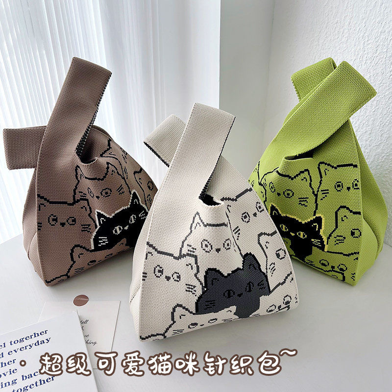 2024ins爆款手提包飞织手提袋女士包毛线水桶包日韩版百搭休闲包详情2