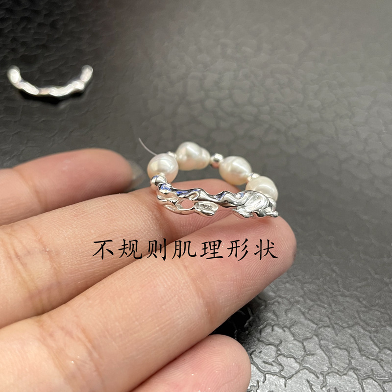 Qunlusheng S925 sterling Silver Baroque Style Half Ring, versatile diy hand-woven texture semi-finished product accessory C pic 5