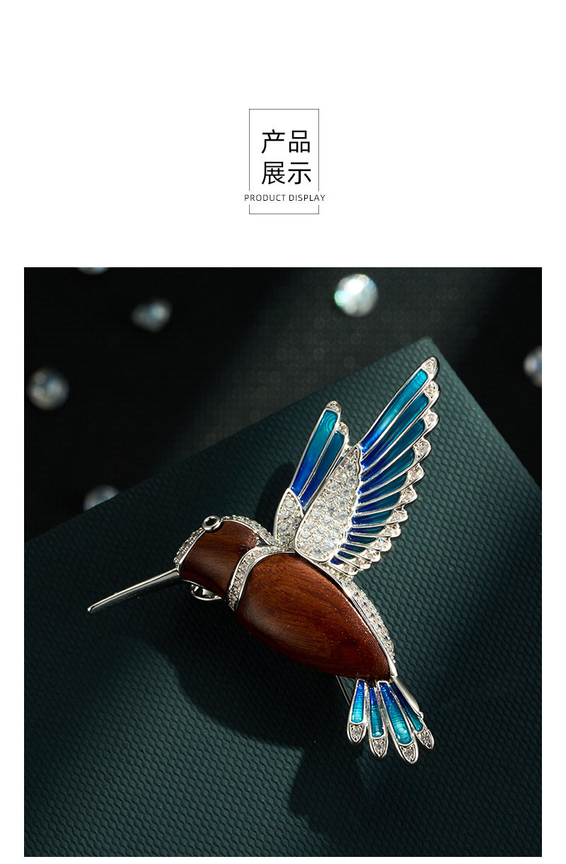 Original design wood grain color wing hummingbird brooch, dual-purpose light luxury copper alloy, real gold electroplated and set with zircon pin, dual-purpose pic 15