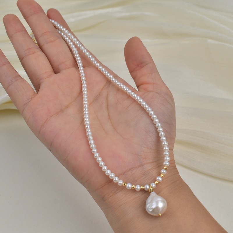 近圆淡水珍珠项链女轻奢简约百搭锁骨链S925银巴洛克珍珠吊坠颈链详情11