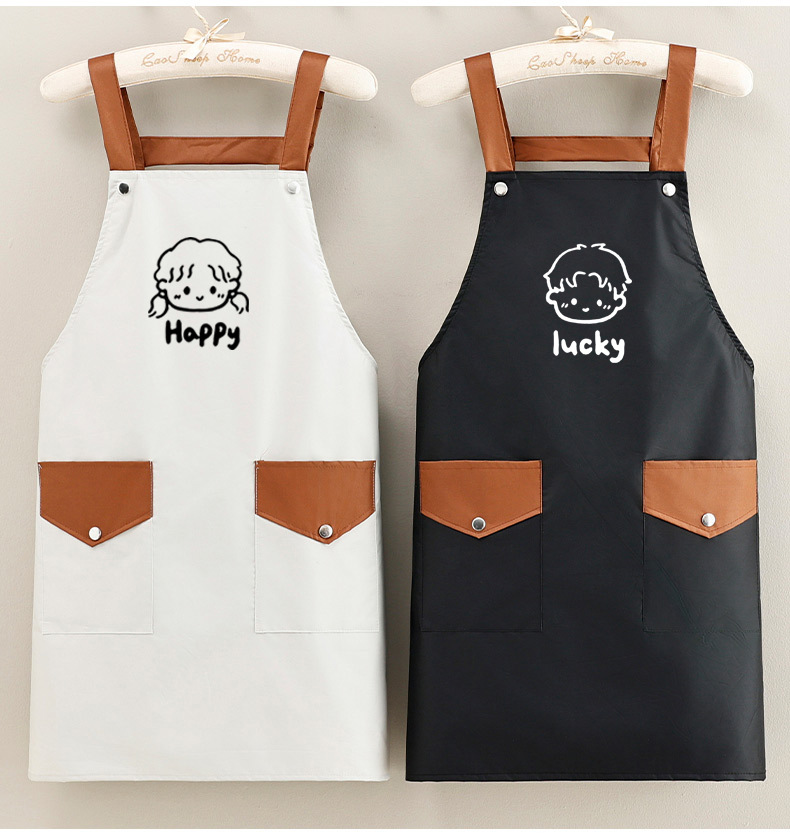 Korean waterproof shoulder strap apron, kitchen home oil-resistant cooking waist, no-wash, catering, work clothes for cooking and baking, printed apron, sleeveless for women pic 3