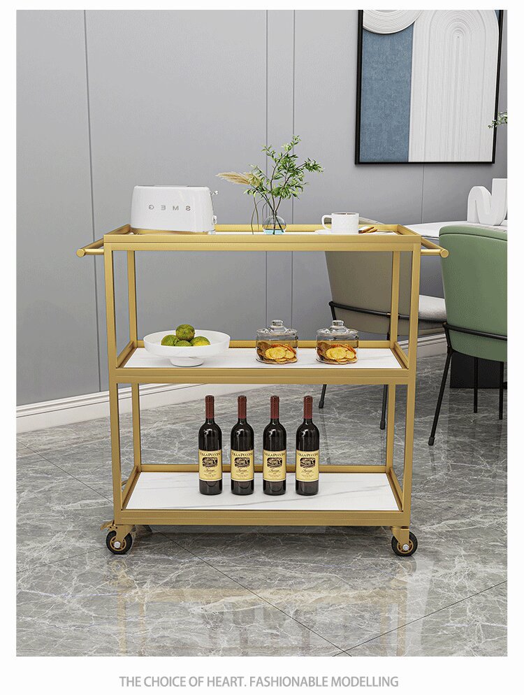 Food cart, trolley, three-story mobile trolley for restaurants and hotels, dining cart, household kitchen storage rack, seasoning rack pic 11