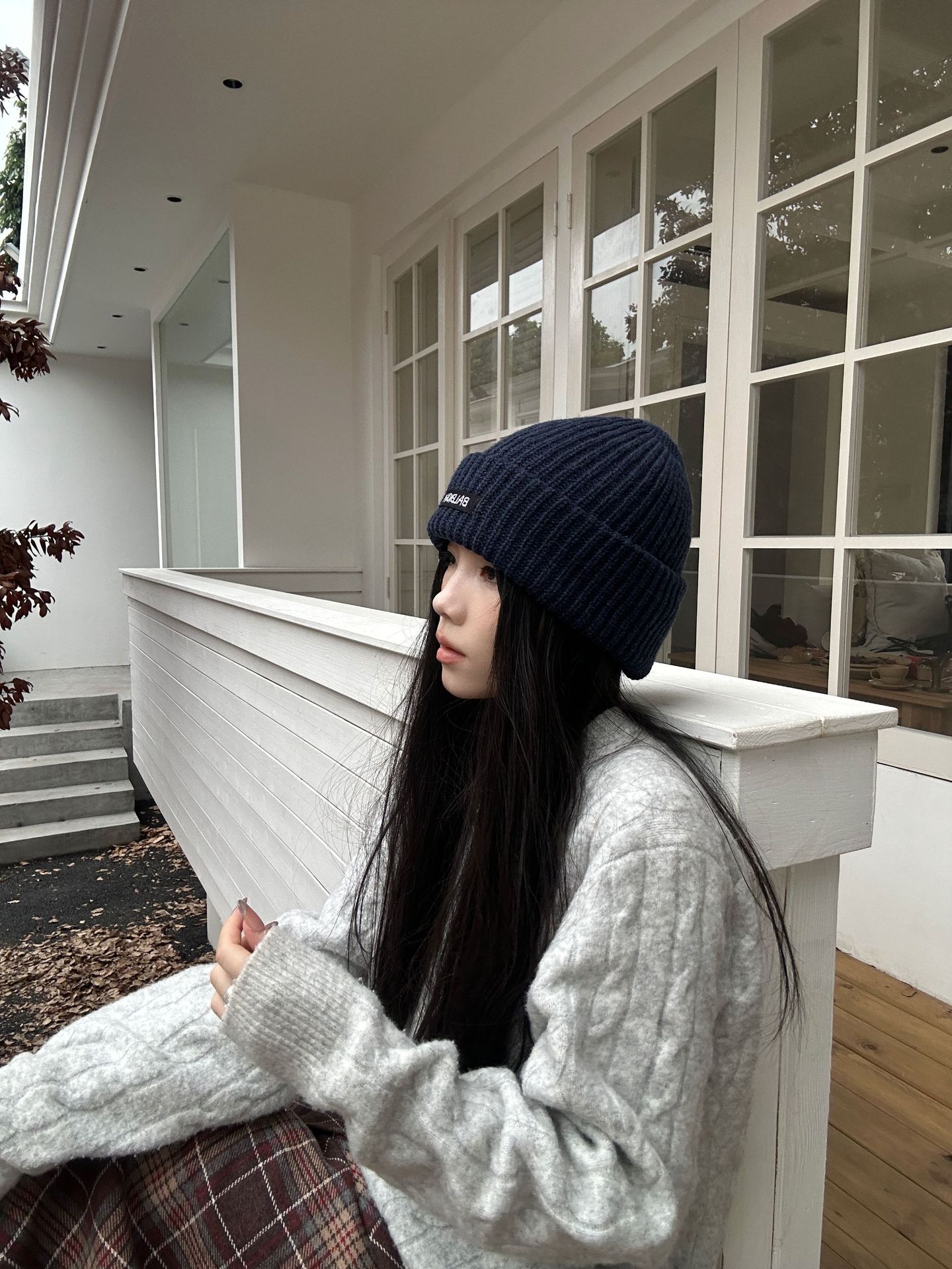 Autumn and winter versatile fabric label knitted cap, thickened headband to show off face, small woolen cap for cold protection and warmth, ear-protecting headband, cold cap pic 9