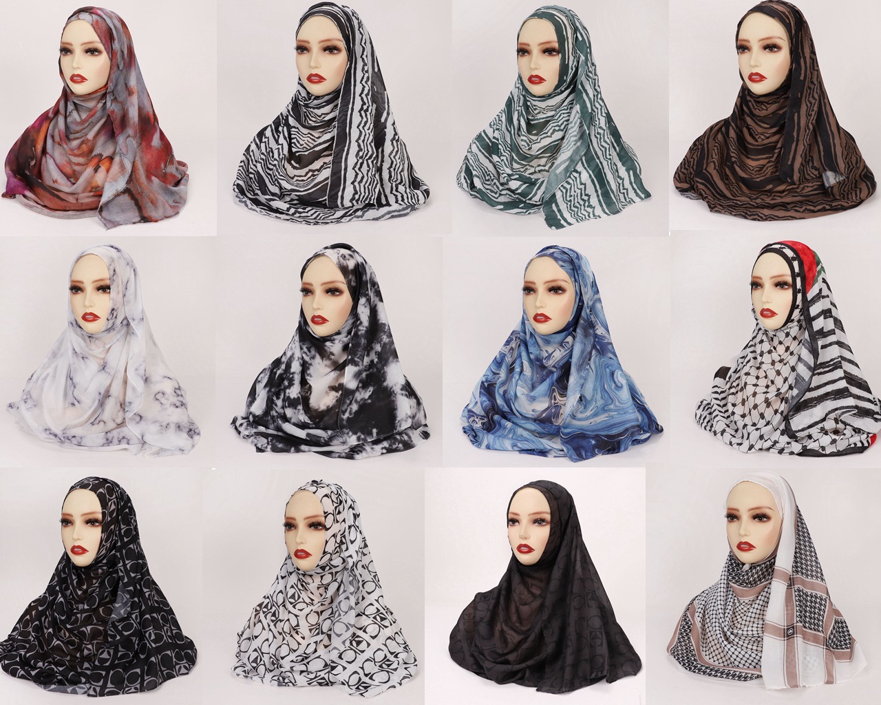 New printed satin polyester Palestinian checkered shawl, retro printed headscarf and scarf wholesale pic 4