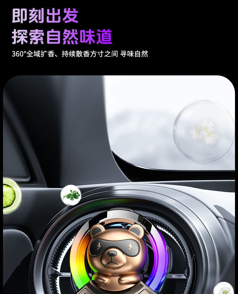 The new car features cute bear ambient lights, air outlets, car aroma diffusers, interior accessories, rhythm lights, and illuminated decorative items pic 3