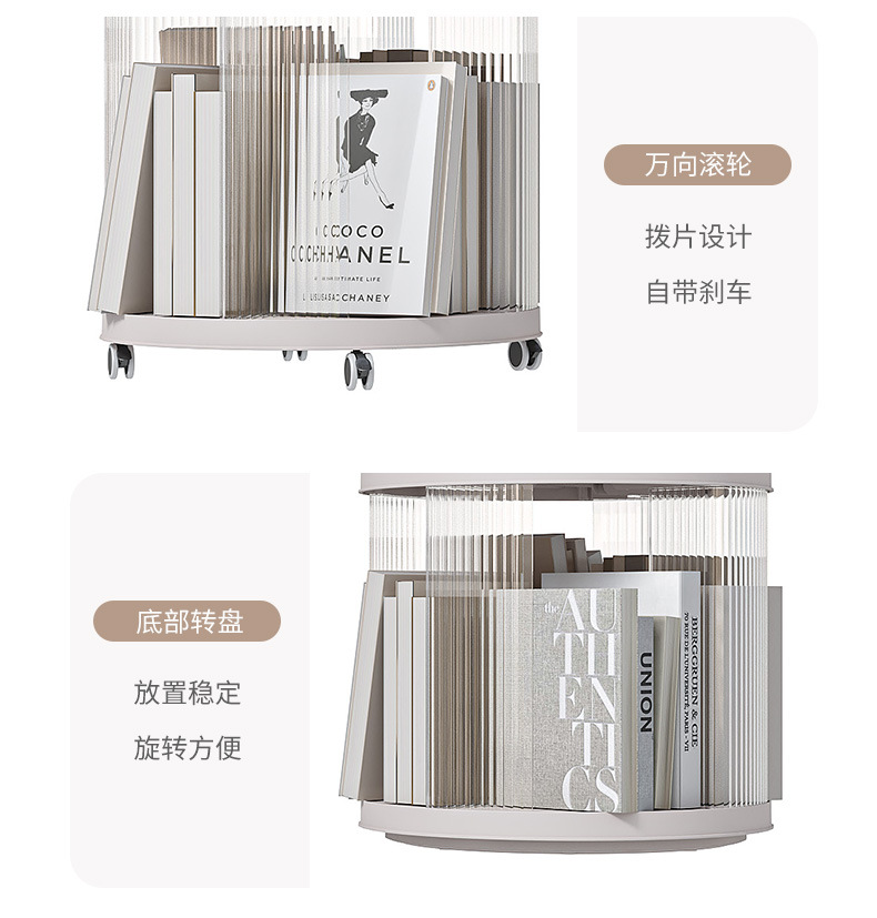 360度旋转轻奢书架透明书柜儿童绘本收纳架家用学生简易落地置物详情20